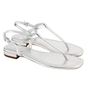 J.Crew Factory Women's Ankle Strap Thong Sandal Silver Size 12 NWT